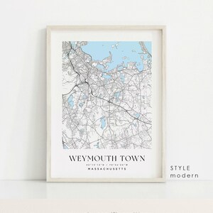 Weymouth Town, Massachusetts Map Art Print: Custom City Map