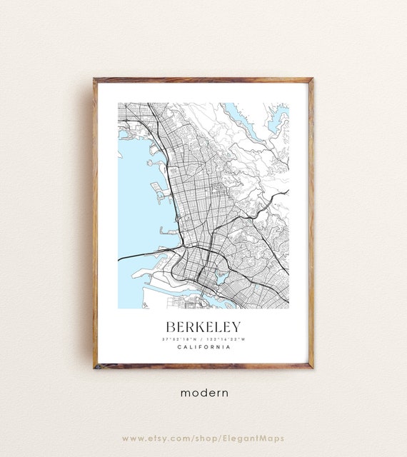 Berkeley California Map Berkeley CA Map Berkeley City Print Etsy