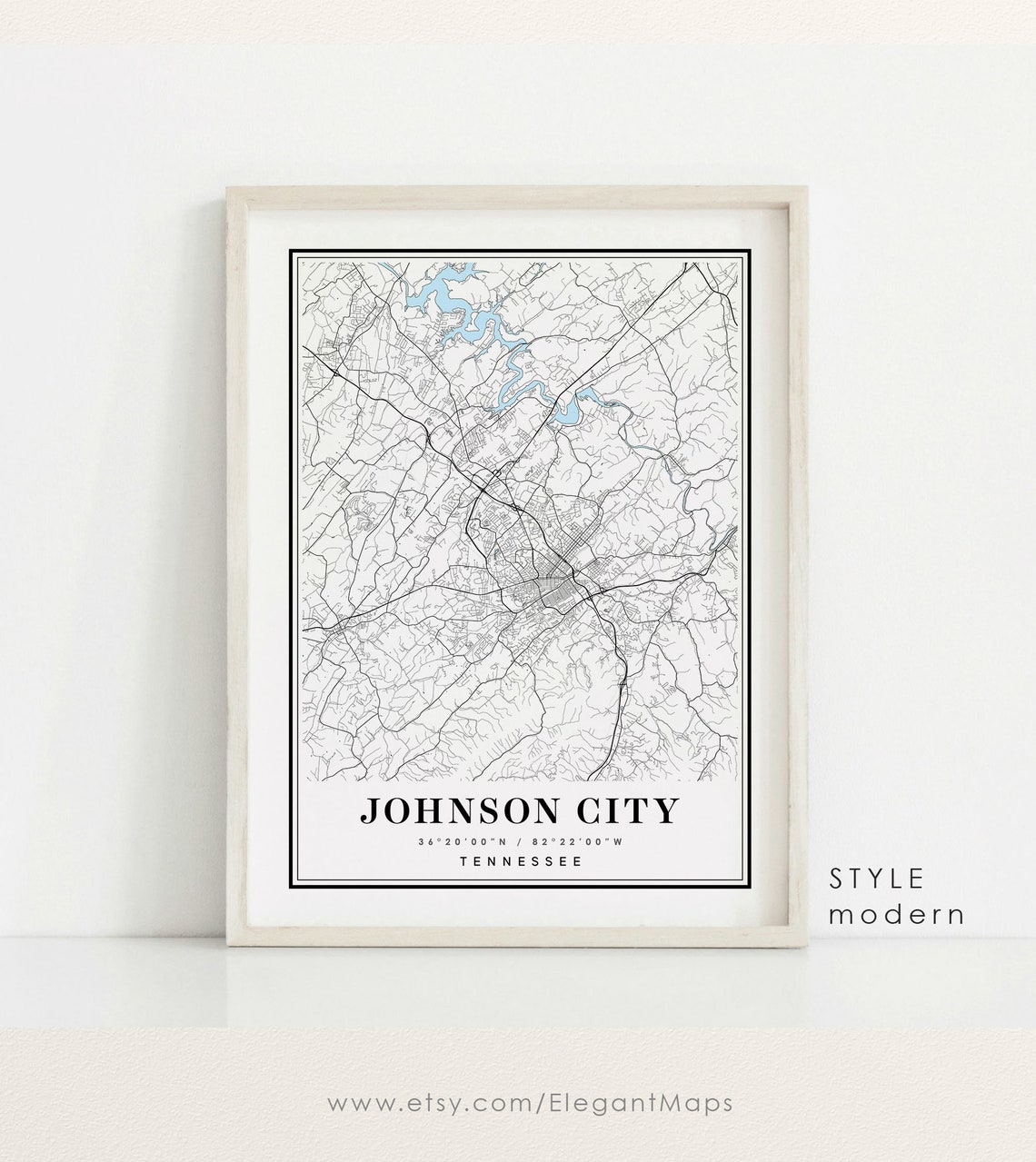 Johnson City Tennessee Map Johnson City TN Map Johnson City Etsy