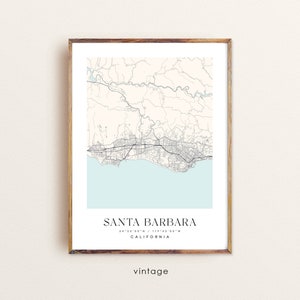 Santa Barbara California map, Santa Barbara CA map, Santa Barbara city print, Santa Barbara poster, Santa Barbara art, Custom city map