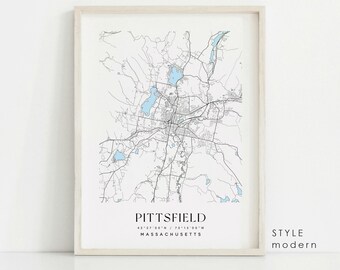 Pittsfield Massachusetts Map Art Print: Custom City Map