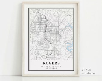 Rogers Arkansas map, Rogers AR map, Rogers city map, Rogers print, Rogers poster, Rogers map art