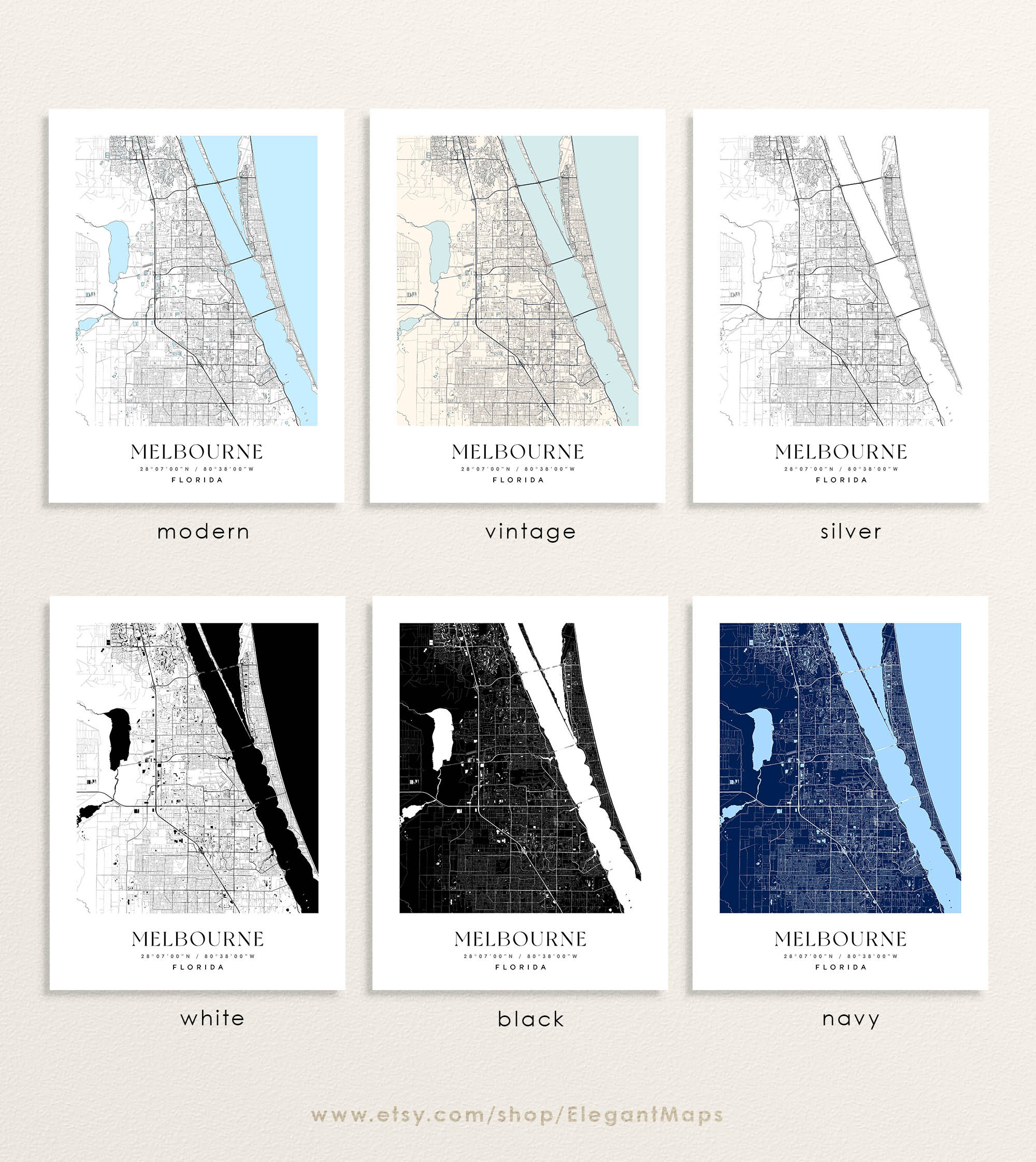Melbourne Florida map Melbourne FL map Melbourne city print | Etsy