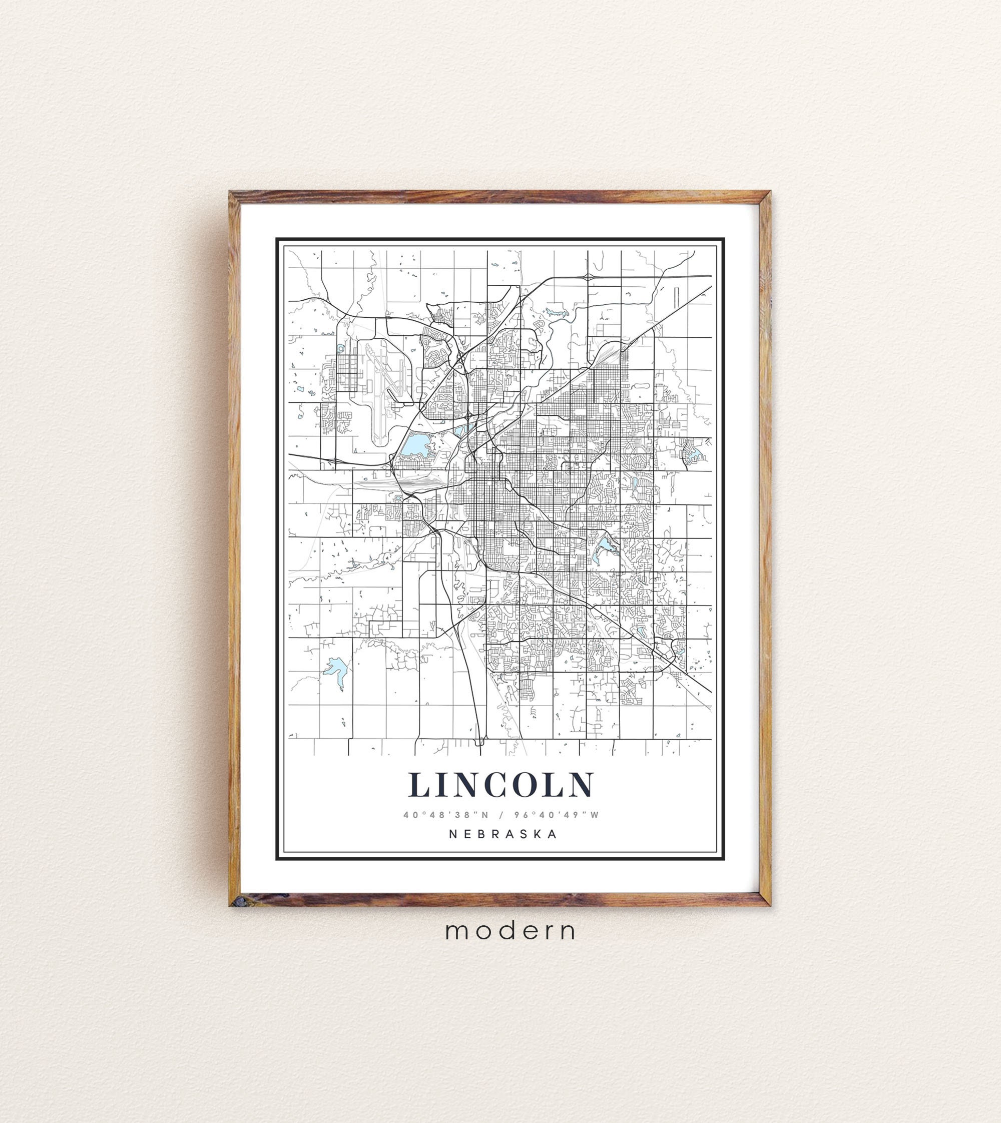 Lincoln Nebraska map Lincoln NE map Lincoln city map | Etsy