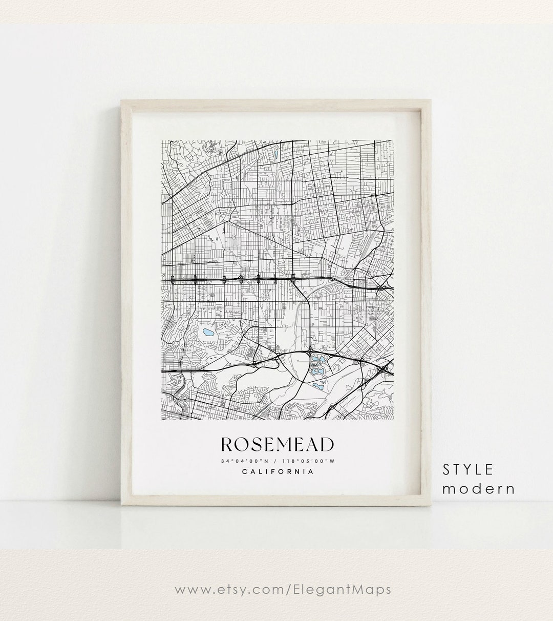Rosemead California Map, Rosemead CA Map, Rosemead City Print, Rosemead