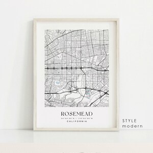 Rosemead California Map Art Print: Custom City Map, Wall Decor