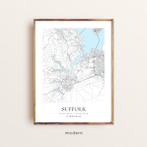Suffolk Virginia map, Suffolk VA map, Suffolk city print, Suffolk poster, Suffolk art, Custom city map, Wall Art