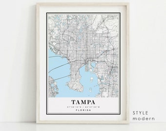 Tampa Florida map, Tampa FL map, Tampa city map, Tampa print, Tampa poster, Tampa art, Tampa map, Custom map prints