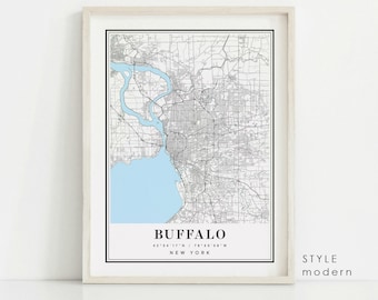 Buffalo NY Map Print: Modern Black and White City Art