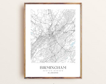 Birmingham Alabama map, Birmingham AL map, Birmingham city print, Birmingham poster, Birmingham art, Custom city map, Wall Art