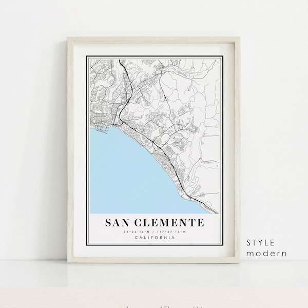San Clemente California map, San Clemente CA map, San Clemente city map, San Clemente print, San Clemente poster, San Clemente map art