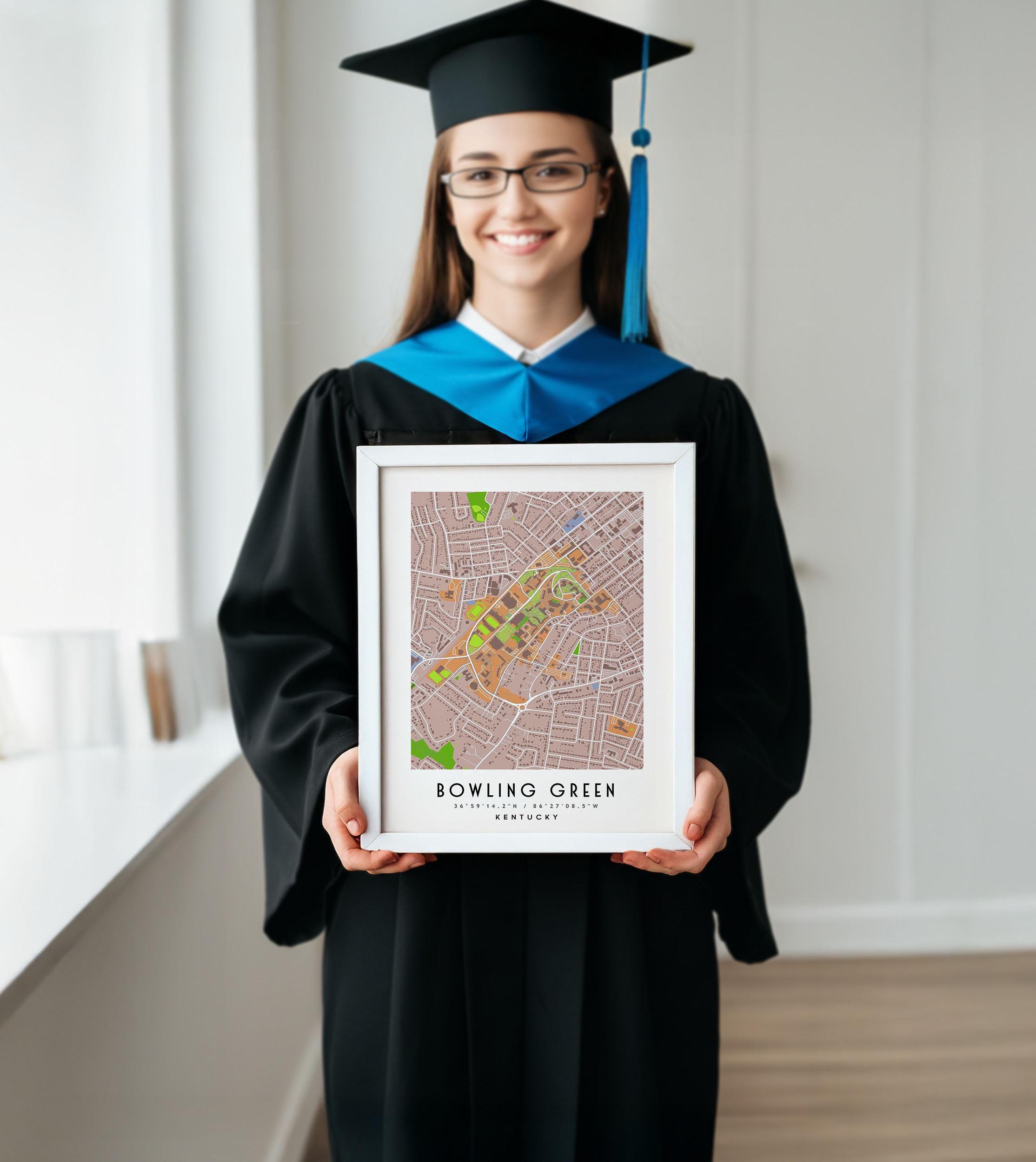 Western Kentucky Universitätsplaner Wandkunst Schulcampus Karte Drucken Geschenk Bowling Grün KY Dekor Abschlussgeschenk
