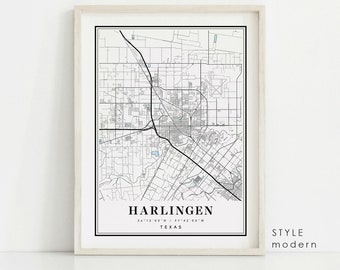 Harlingen Texas map, Harlingen TX map, Harlingen city map, Harlingen print, Harlingen poster, Harlingen map art