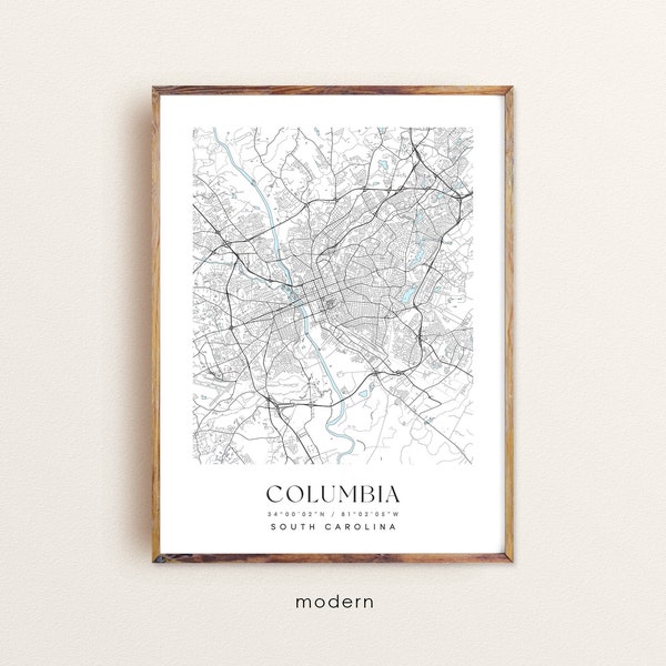 Columbia South Carolina map, Columbia SC map, Columbia city print, Columbia poster, Columbia art, Custom city map, Wall Art