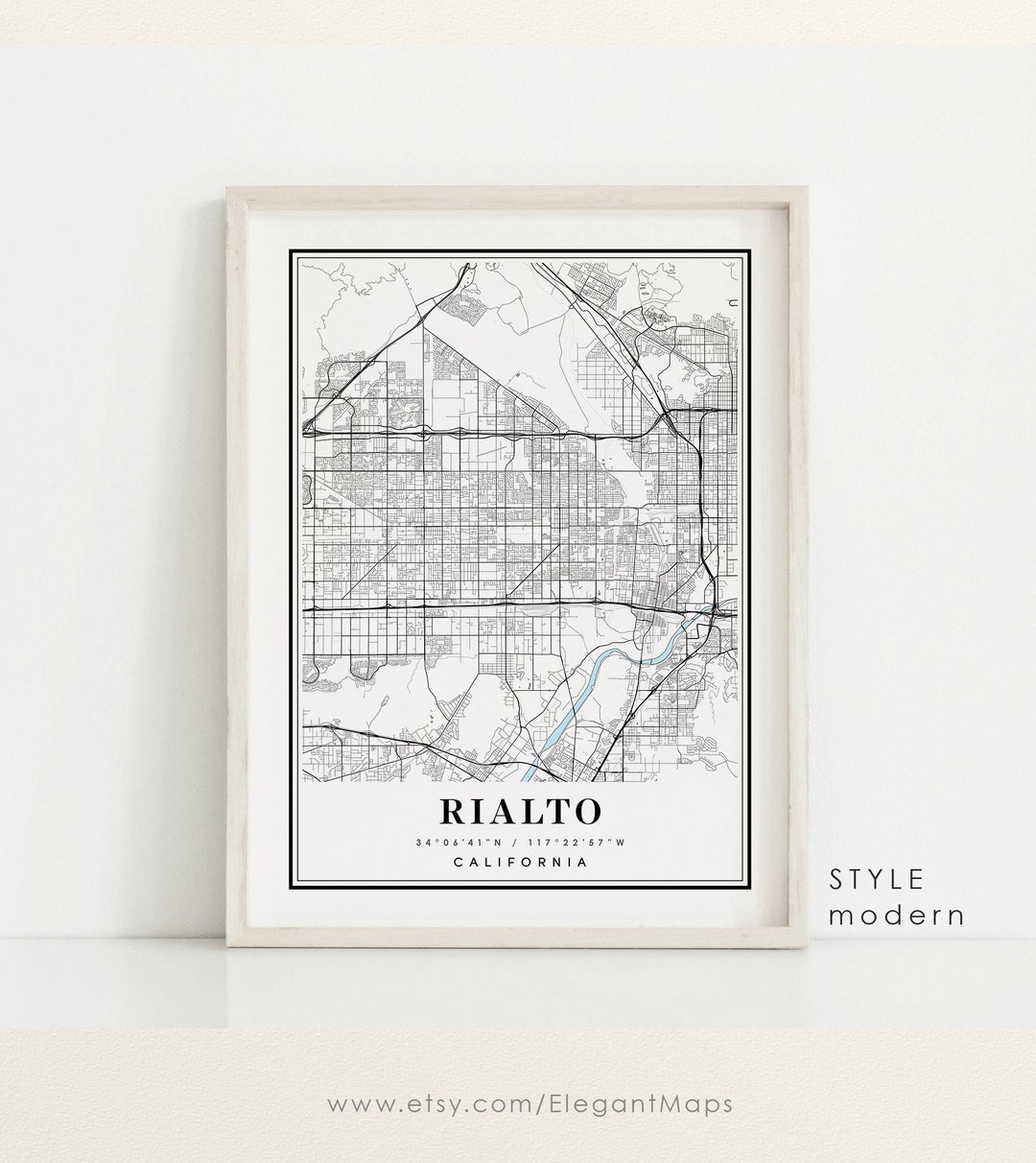 Rialto California Map Rialto CA Map Rialto City Map Rialto Etsy