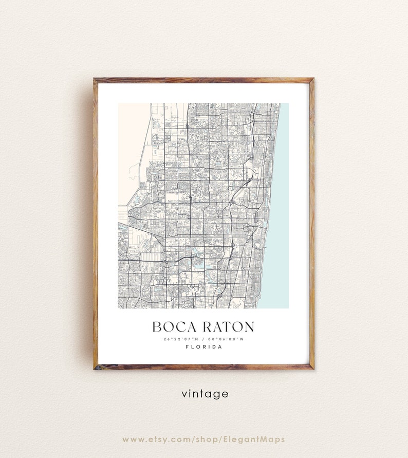 Boca Raton Florida Map Art Print: Custom City Map, Wall Decor - Etsy