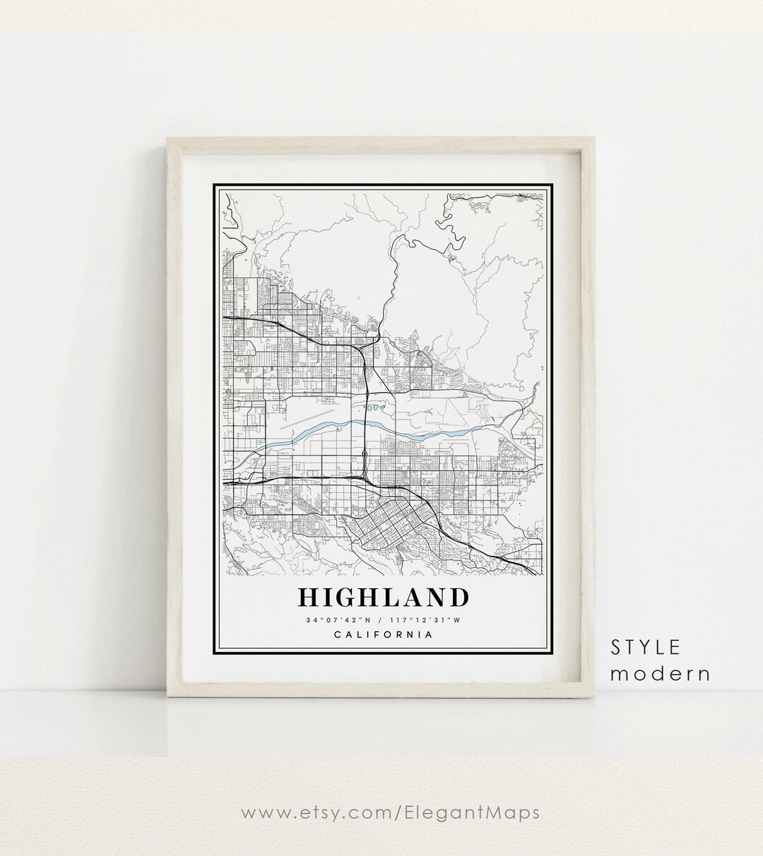 Highland California Map Highland CA Map Highland City Map Etsy