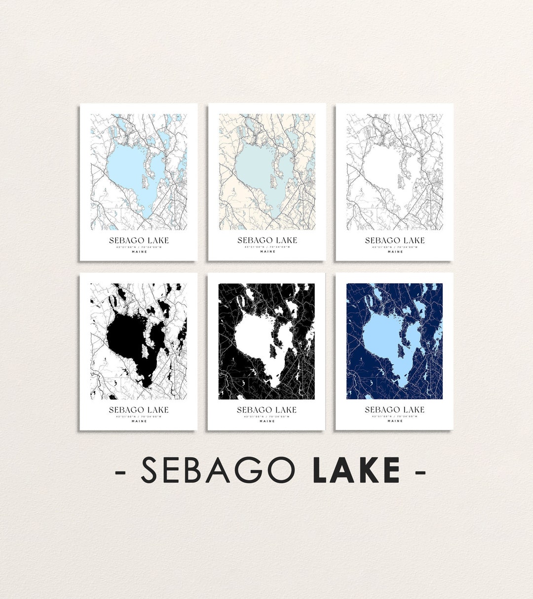 Sebago Lake ME Map, Sebago Lake Maine Map, Sebago Lake City Print, Sebago Lake Poster, Sebago ...