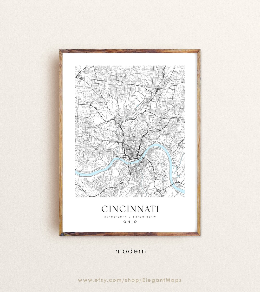 Cincinnati Ohio Map, Cincinnati OH Map, Cincinnati City Print ...