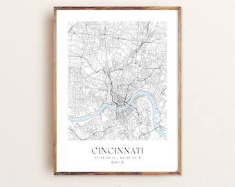 Cincinnati City Map Art Print: Custom Color, Ohio Wall Decor