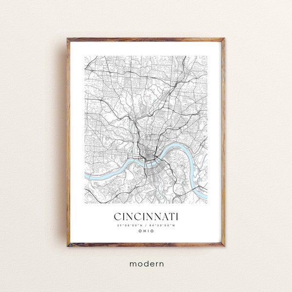 Cincinnati Ohio map, Cincinnati OH map, Cincinnati city print, Cincinnati poster, Cincinnati art, Custom city map, Wall Art