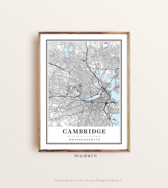 Cambridge Massachusetts map Cambridge MA map Cambridge city | Etsy