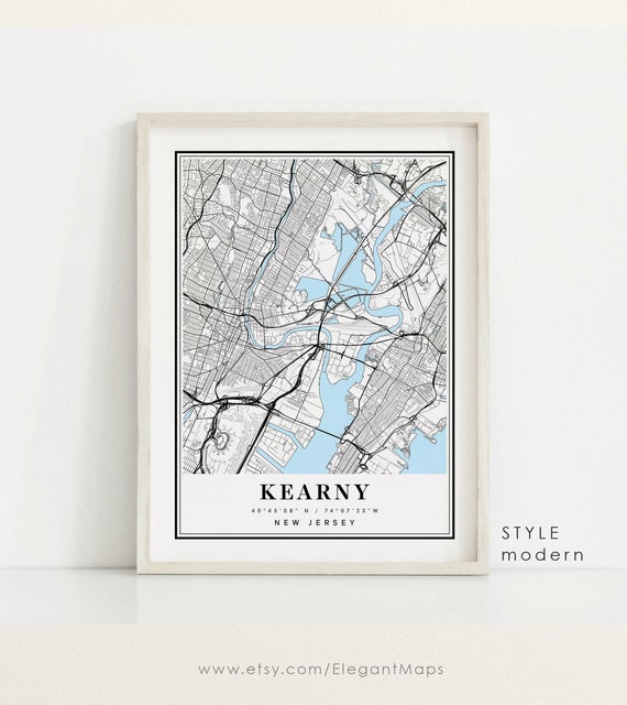 Kearny New Jersey Map Kearny NJ Map Kearny City Map Kearny Etsy