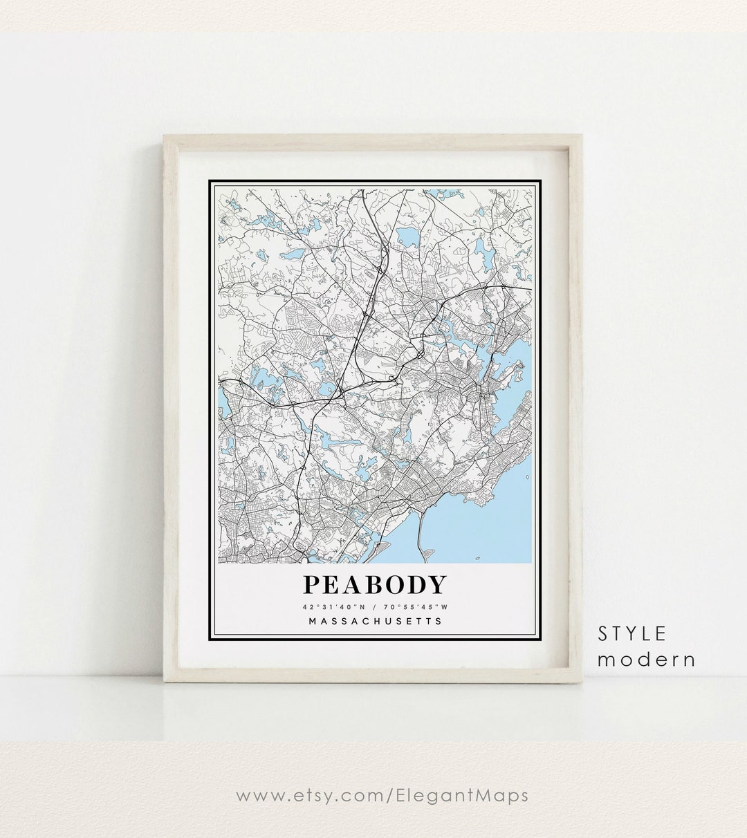 Peabody Massachusetts Map Peabody MA Map Peabody City Map Etsy