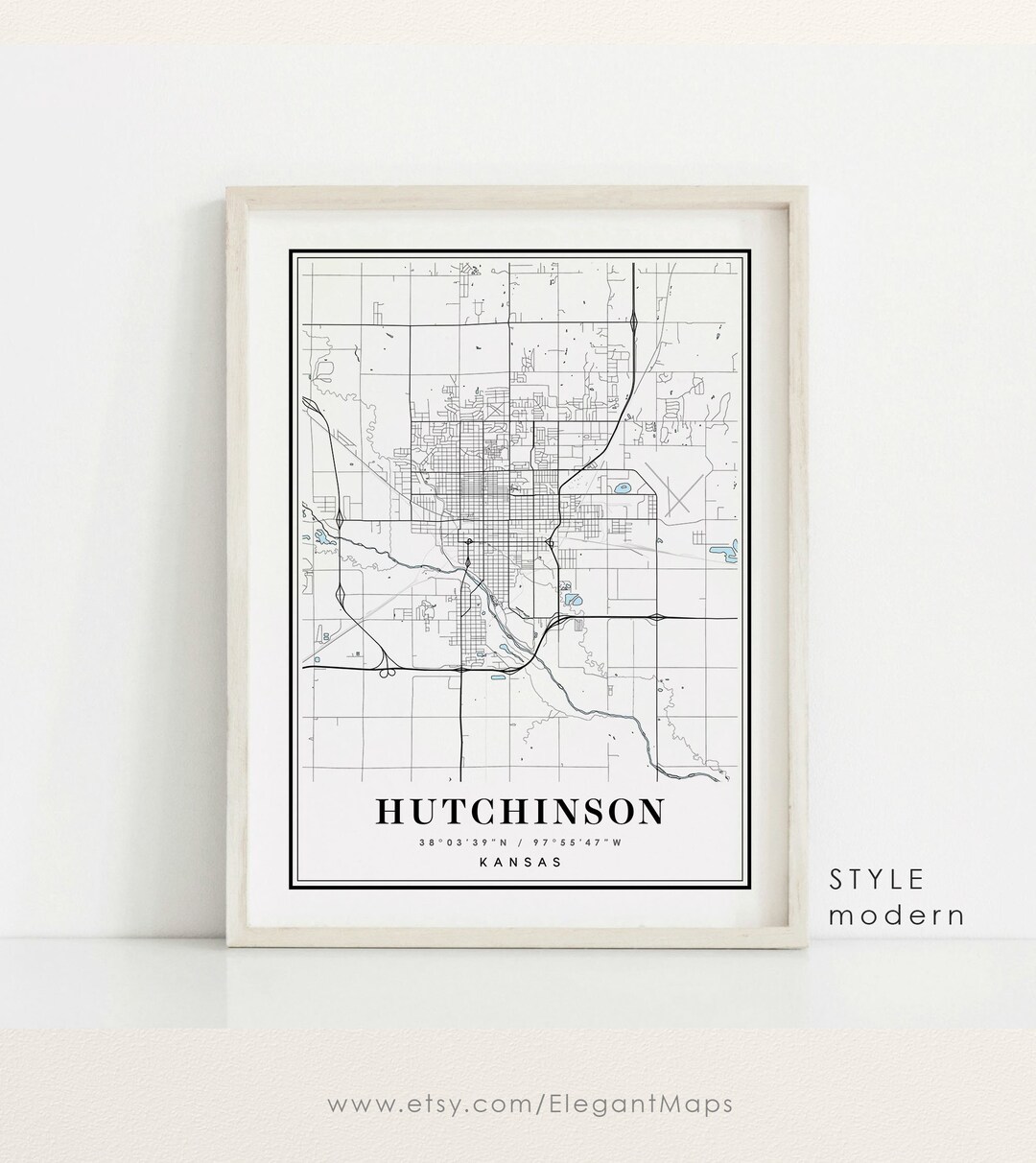 Hutchinson Kansas Map Hutchinson KS Map Hutchinson City Map - Etsy