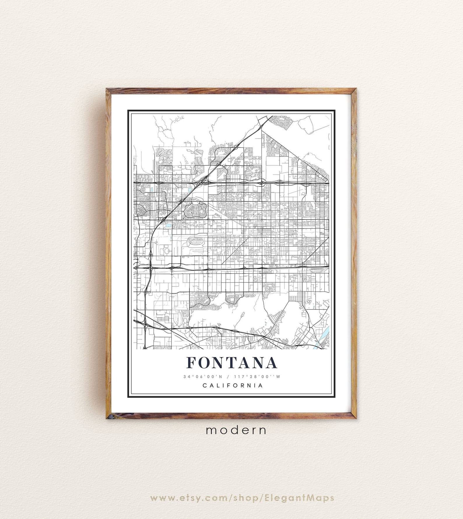 Fontana California map Fontana CA map Fontana city map Etsy