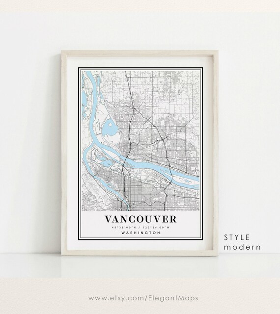 Vancouver Washington Map Vancouver Wa Map Vancouver City Etsy