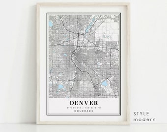 Denver Colorado map, Denver CO map, Denver city map, Denver print, Denver poster, Denver art, Denver map, Custom map prints