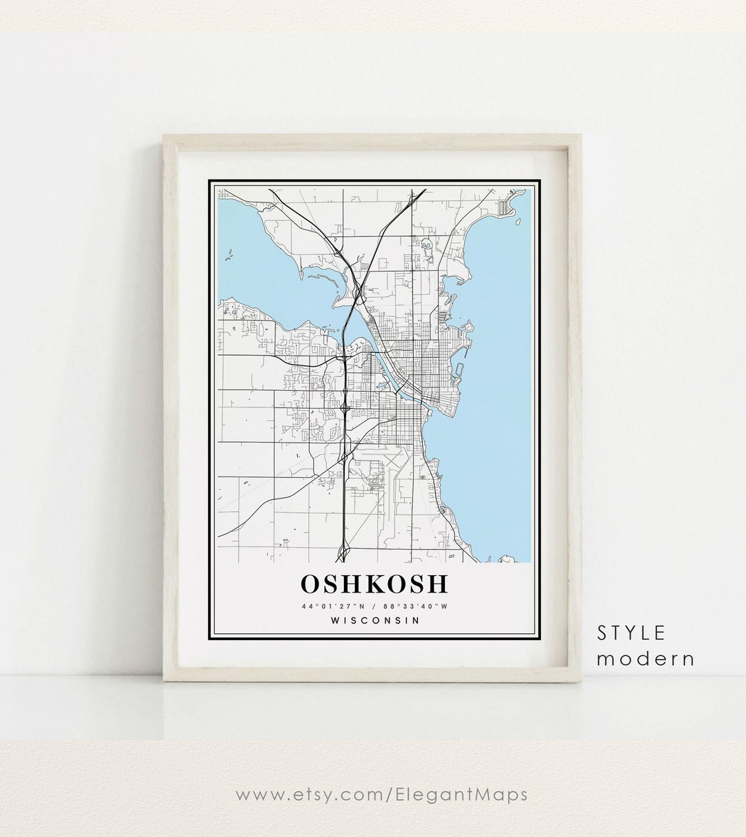 Oshkosh Wisconsin Map Oshkosh WI Map Oshkosh City Map Etsy