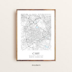 Cary North Carolina Map Art Print: Custom Cityscape Wall Decor
