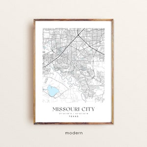 Missouri City Texas Map Art Print: Custom Cityscape Wall Decor