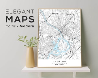 Trenton Map Trenton Map Print Trenton City Road Map Poster New Jersey Map Art Vintage Gift Map