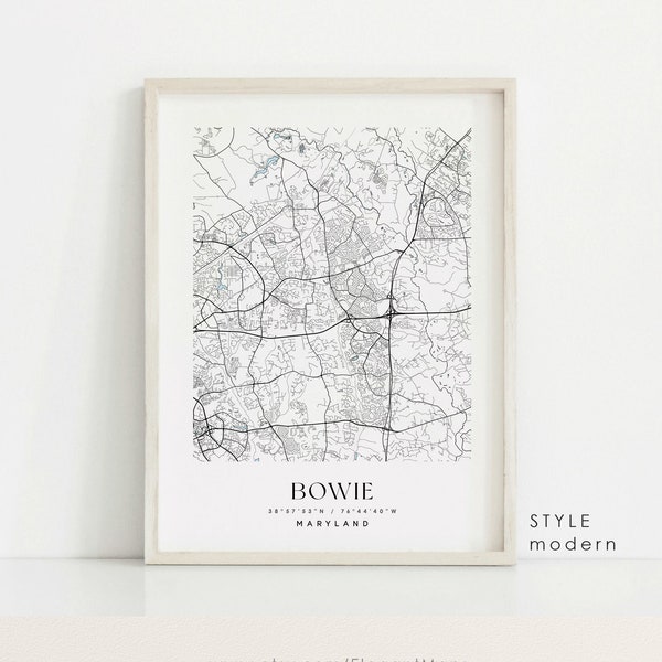 Bowie Maryland map, Bowie MD map, Bowie city print, Bowie poster, Bowie art, Custom city map, Wall Art