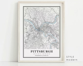 Graduation Gift Idea Pittsburgh Pennsylvania State Gicl\u00e9e Map Art Print Dorm Decor 8x10