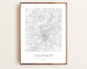 Cincinnati City Map Art Print: Ohio Home Decor, Custom Colors