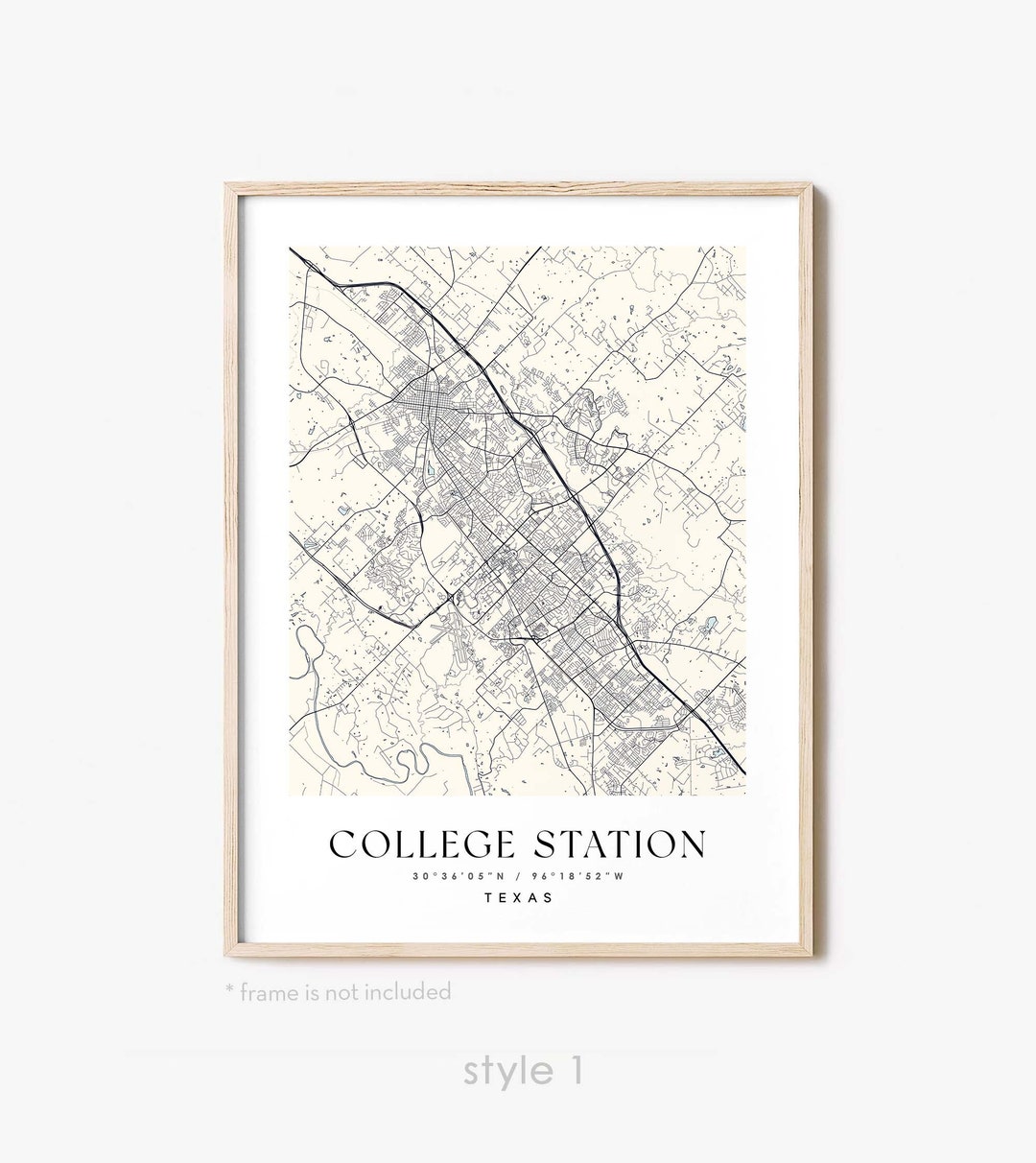 College Station TX Map Texas Print A Detailed Wall Art Decor - Etsy