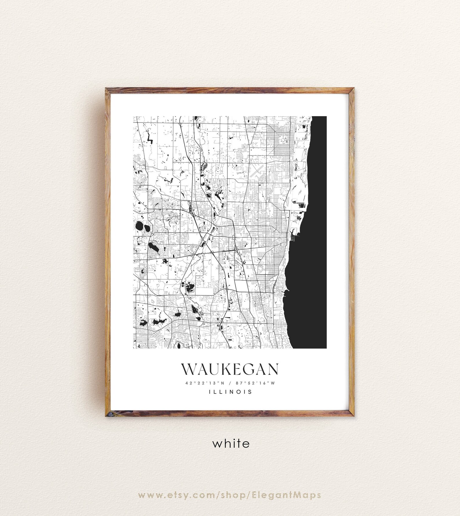 Waukegan Illinois Map Waukegan IL Map Waukegan City Print Etsy