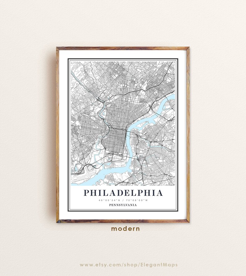 Philadelphia PA map Philadelphia print Philadelphia map art Philadelphia Pennsylvania map Philadelphia city map Philadelphia poster
