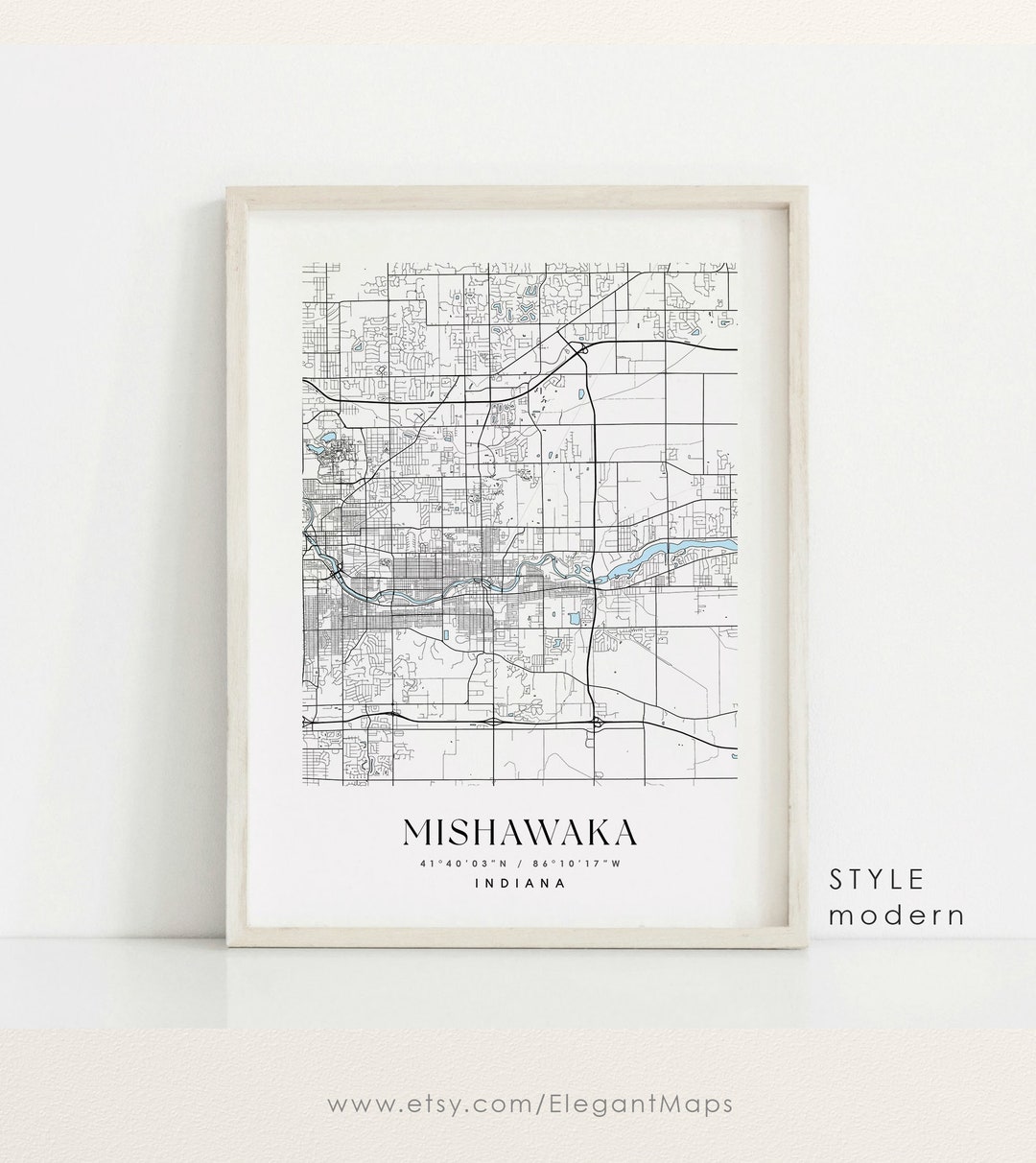Mishawaka Indiana Map Mishawaka IN Map Mishawaka City Print - Etsy