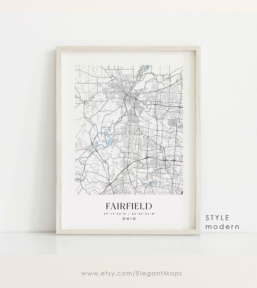 Fairfield Ohio Map Fairfield OH Map Fairfield City Print - Etsy