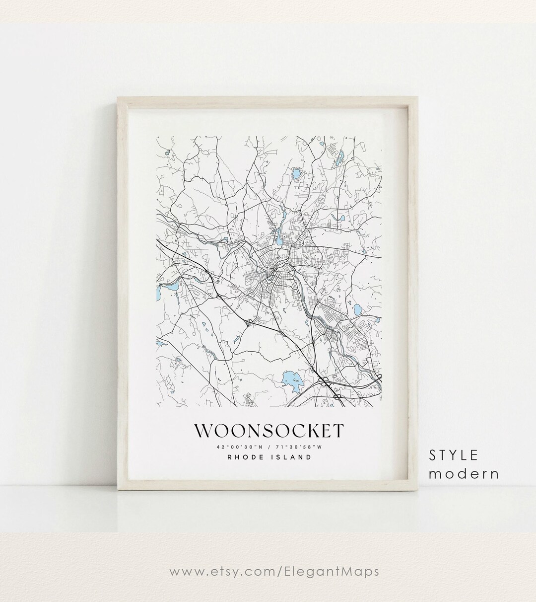 Woonsocket Rhode Island Map Woonsocket RI Map Woonsocket Etsy