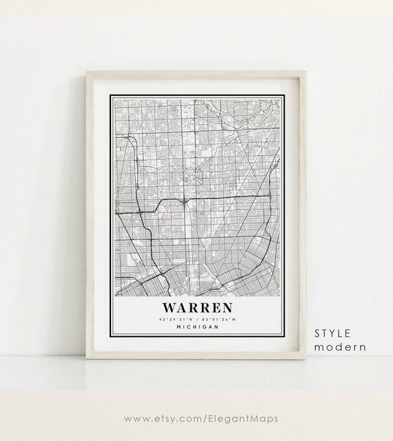 Warren Michigan Map Warren MI Map Warren City Map Warren | Etsy