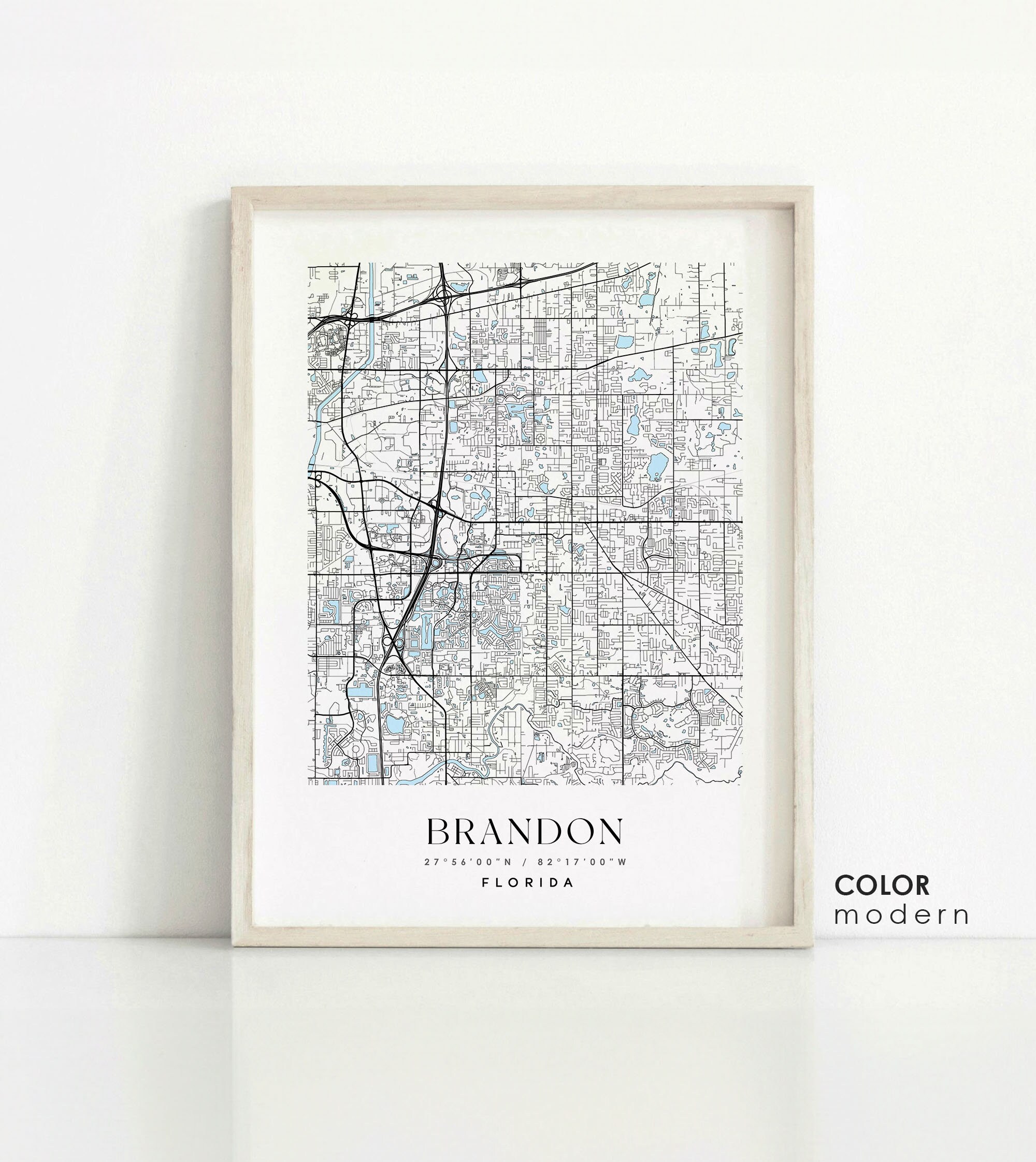 Brandon Florida Map Print: Modern City Art, Custom Colors - Etsy, image size:2000x2244