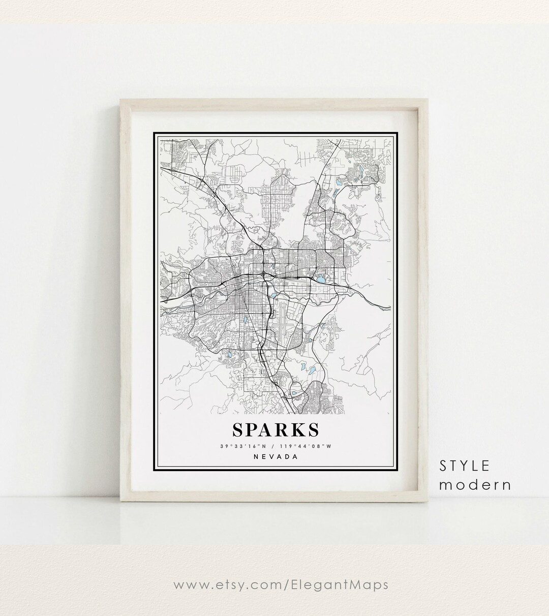 Sparks Nevada Map, Sparks NV Map, Sparks City Map, Sparks Print, Sparks 