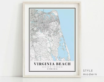 Virginia Beach Virginia map, Virginia Beach VA map, Virginia Beach city map, Virginia Beach print, Virginia Beach poster, Virginia Beach map