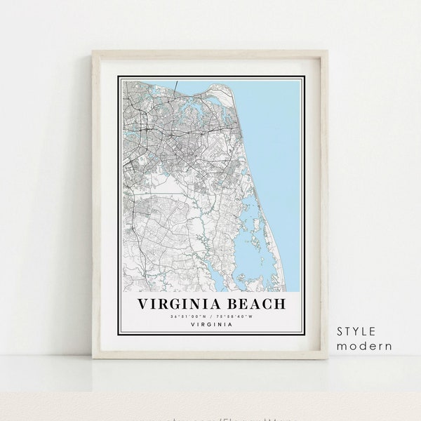 Virginia Beach Virginia map, Virginia Beach VA map, Virginia Beach city map, Virginia Beach print, Virginia Beach poster, Virginia Beach map